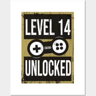 'Level 14 Unlocked' Funny Video Gamer Gift Posters and Art